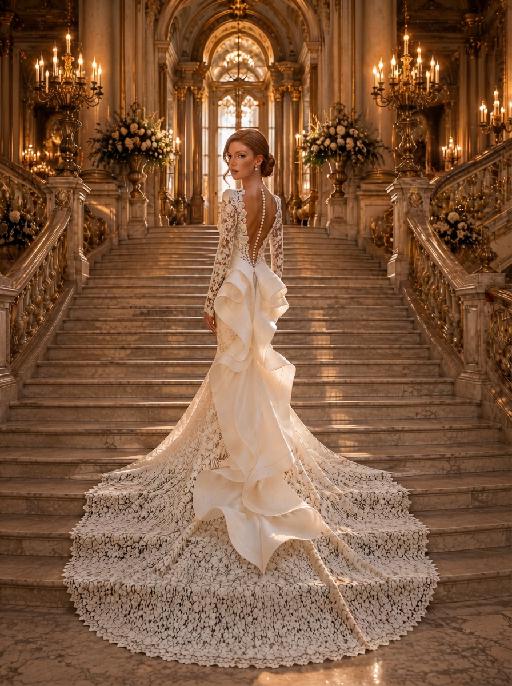 Royal Staircase Bride AI effects generated image