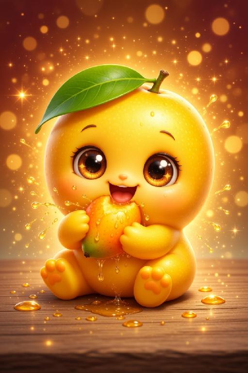 Very funnybaby mango eating mango  AI effects generated image