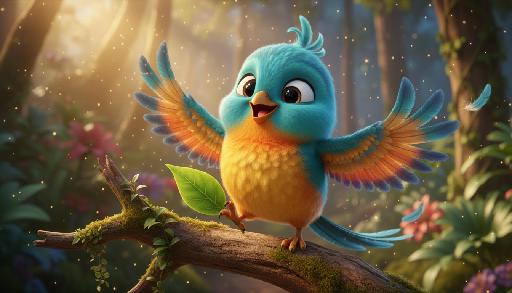 البرومبت: A cute, vibrant 3D Pixar-style bird with AI effects generated image
