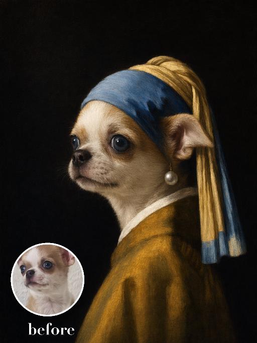 Pearl Headscarf Dog AI effects generated image