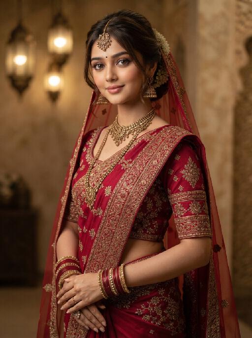 Crimson Bridal Grace AI effects generated image