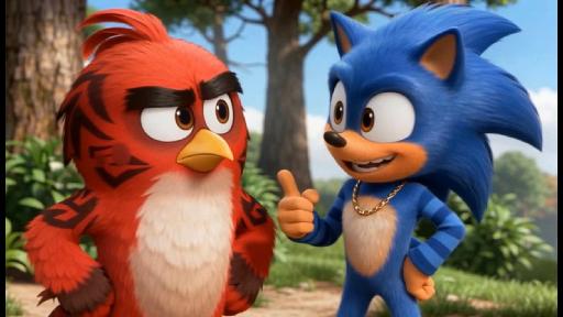 Red and Sonic meet Kim possible  AI effects generated image