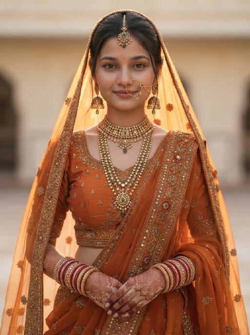 Saffron Bridal Glow AI effects generated image