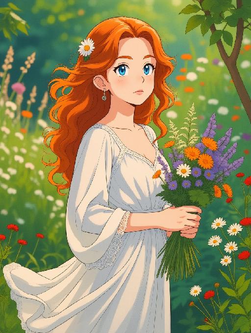 怀抱花束的女孩 AI effects generated image