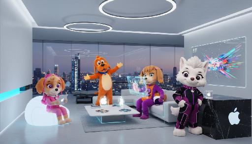 4 Dog Mascots Girls Hanging Out AI effects generated image