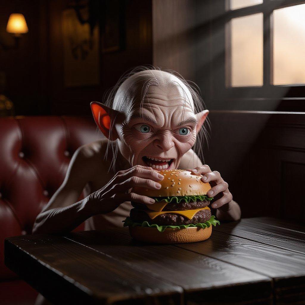 AI-Generated Gollum Lord of the Rings 3D Render Juicy Burger Dramatic ...