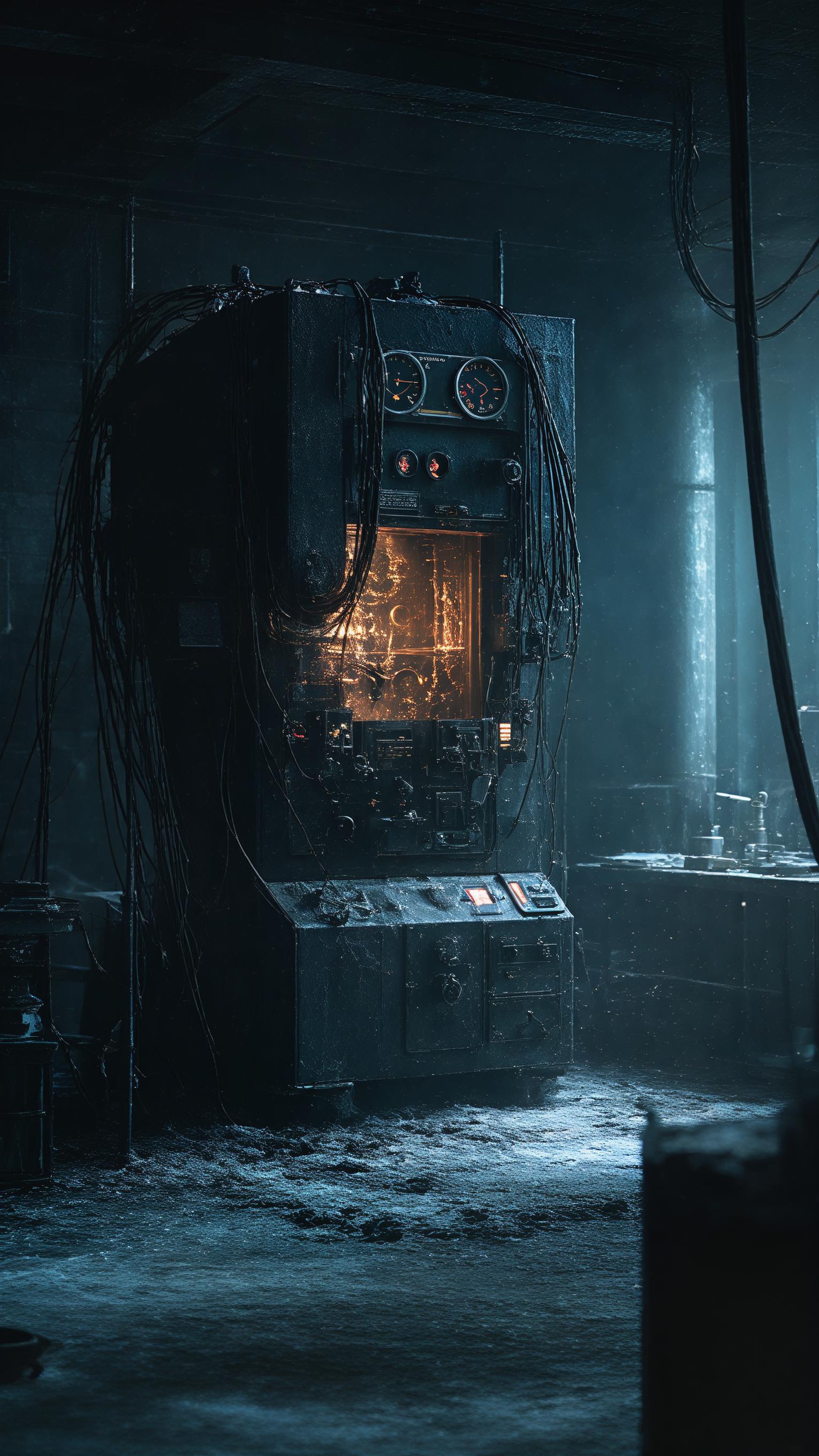 AI-Generated Abandoned Laboratory Cinematic Horror Glowing Machine ...