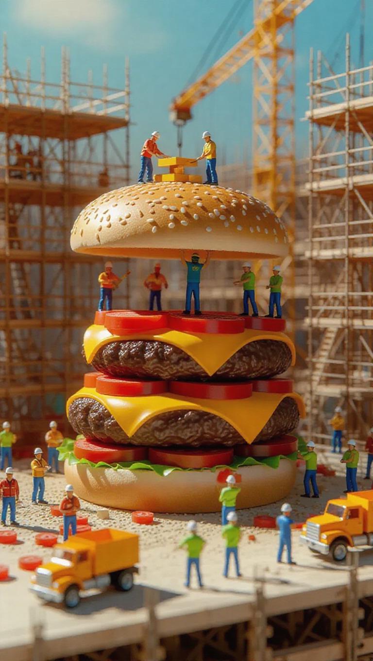 AI-Generated Tiny Construction Workers Building Giant Burger ...