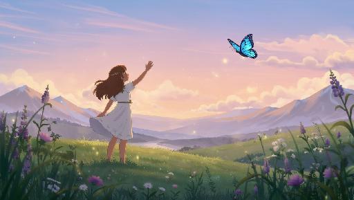 女孩与蝴蝶 AI effects generated image