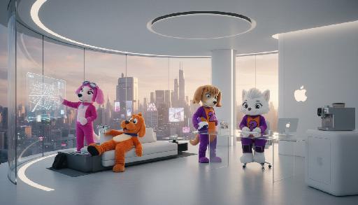 4 Dog Mascot Girls Live In Apple iHouse AI effects generated image