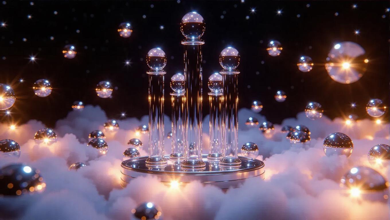 12. Towering moonstone pins gleam on a floating cloud pad, players roll ...
