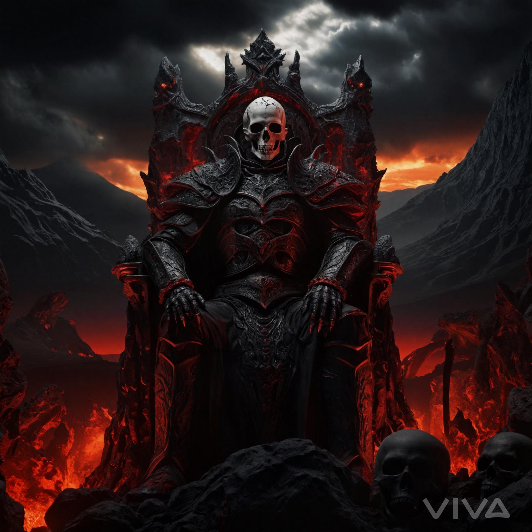 AI-Generated Photorealistic Underworld Ruler Fiery Volcanic Landscape ...