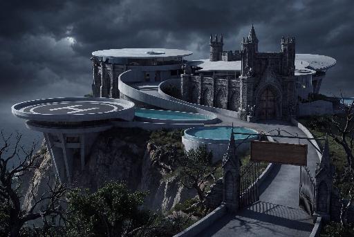 Stark-Wayne Estate Manor of the Future Beyond 2099 AI effects generated image