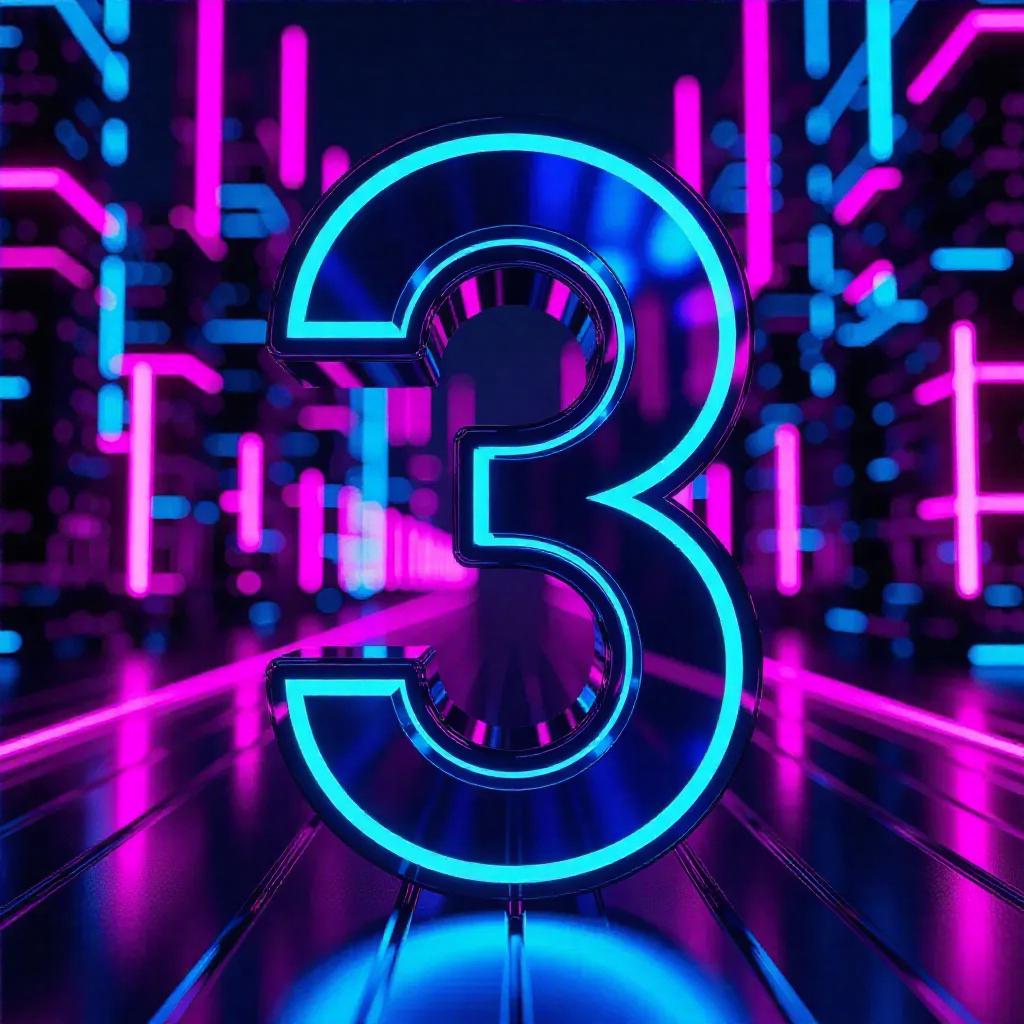 A captivating 3D image shaped as a number 3, with a sleek metallic ...