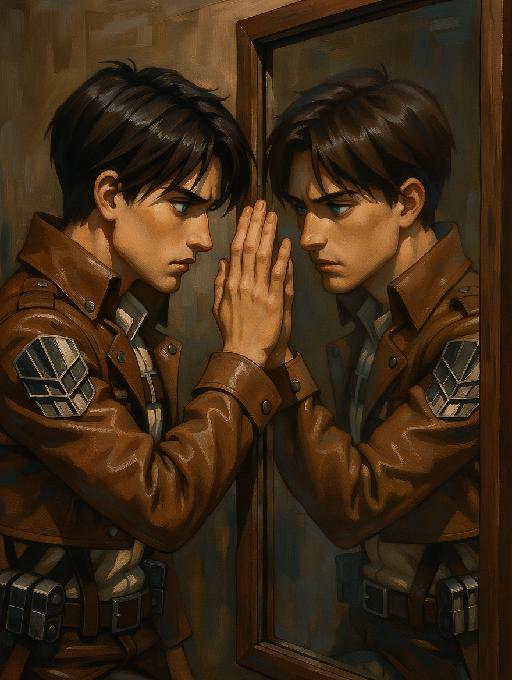 Eren's Gaze in the Glass AI effects generated image