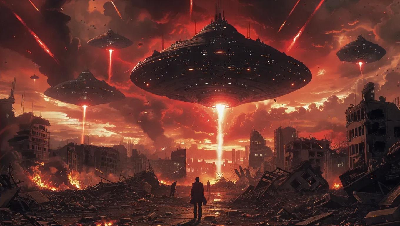 AI-Generated Apocalyptic Alien Invasion Anime Scene Images/Videos ...