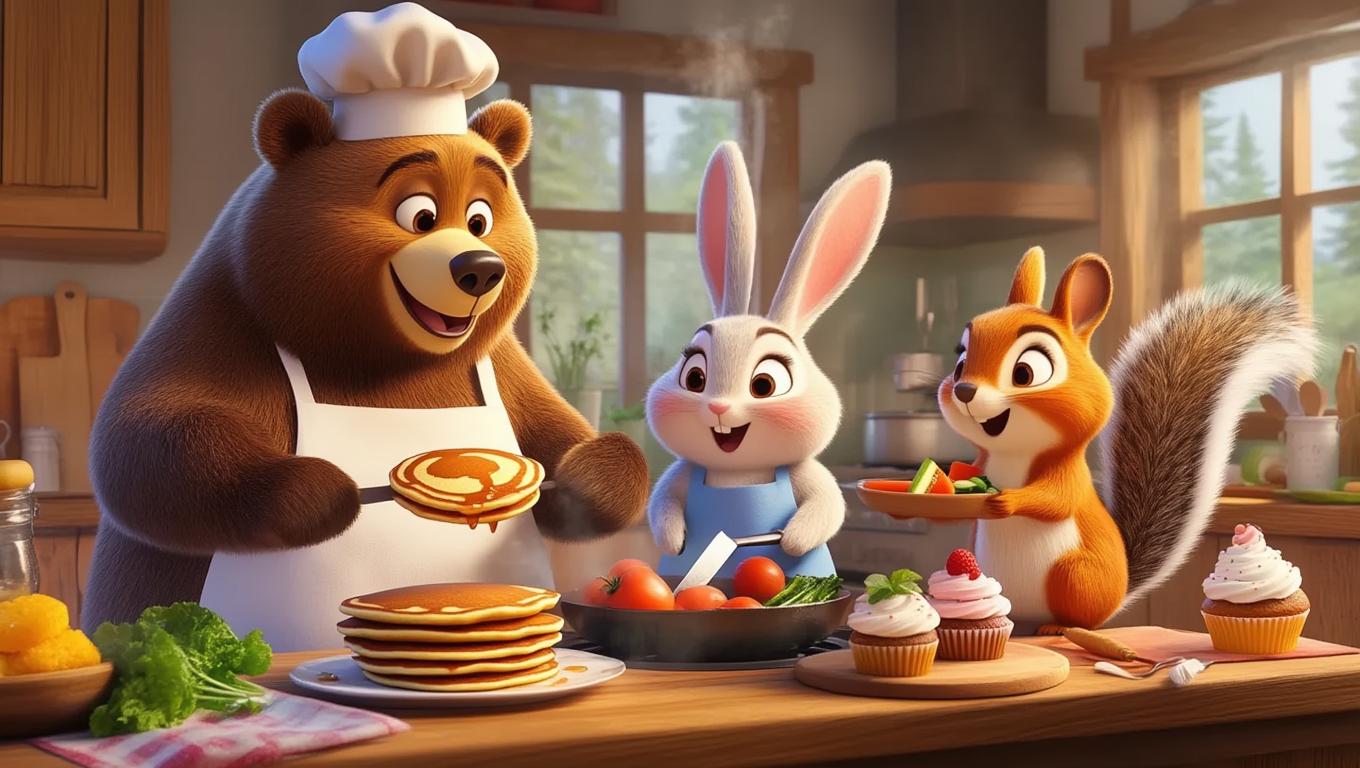 AI-Generated Whimsical Animal Chef Cooking Scene with Cozy Rustic ...