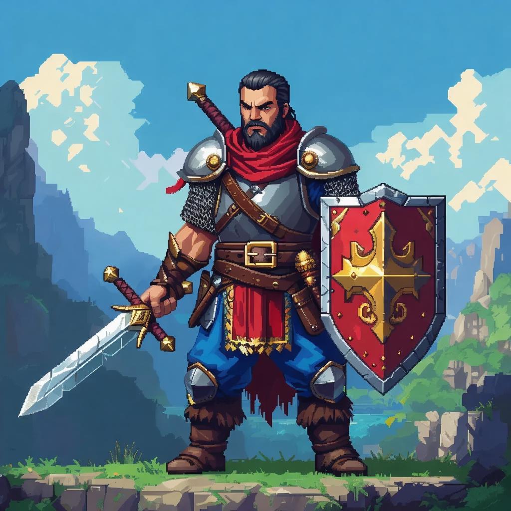 AI-Generated Sword and Shield Warrior Pixel Art Videogame Images/Videos ...