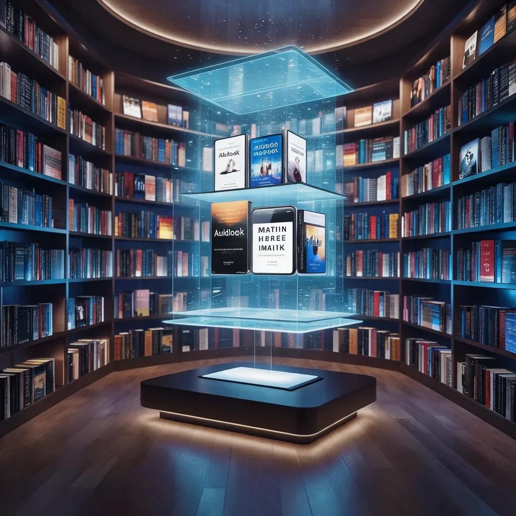 AI-Generated Digital Bookshelf & Audiobooks Library on Phone/Tablet ...