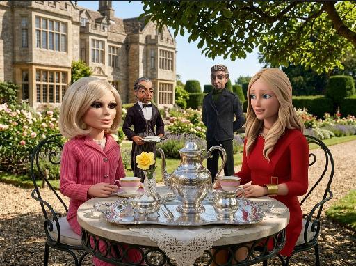 Tea in the Stately Garden with the Lady Penelopes AI effects generated image