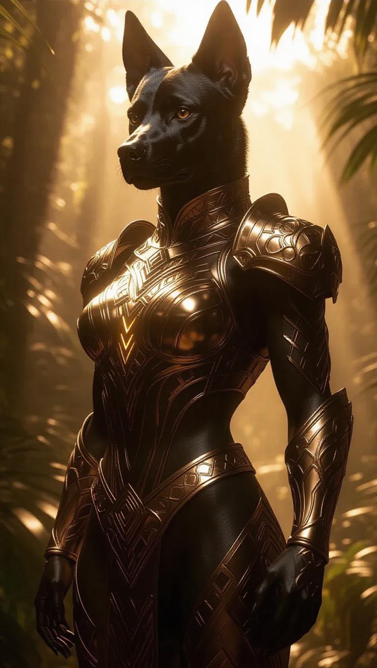AI-Generated Cyberpunk Warrior Dog-Humanoid with Mystical Armor in Neon ...