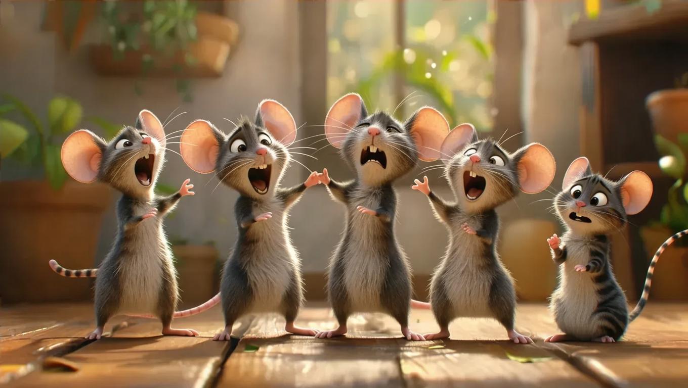 AI-Generated Cartoon Mice Dancing Cheering Triumph & Defeated Sad Cat ...