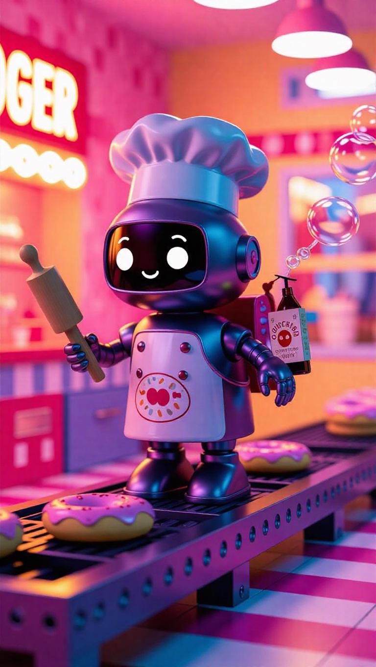 A toy robot chef with rolling pin arms, a cookie-launching backpack ...