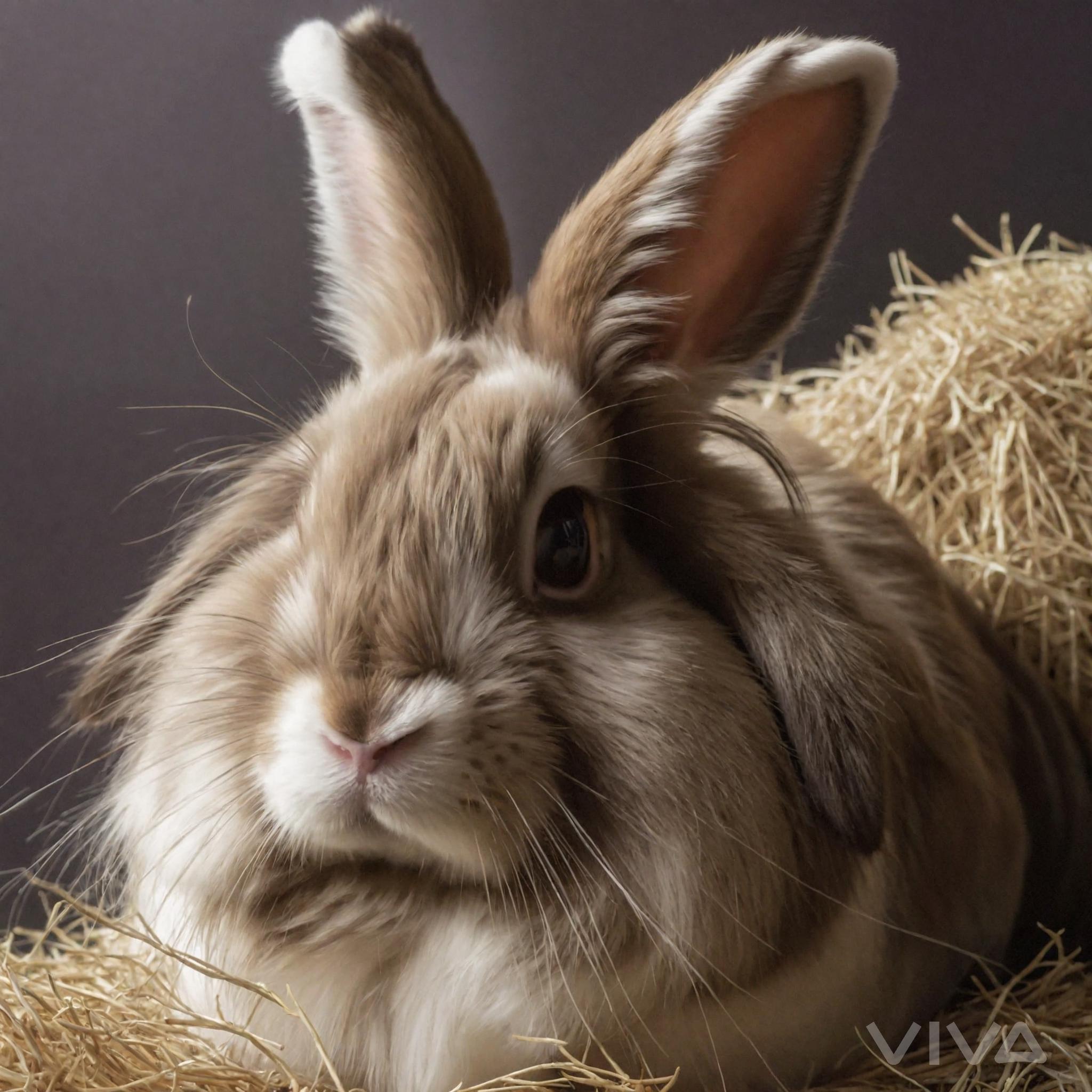 Long Hared Rabbit AI-Generated Brown-White Long-Haired Rabbit Hay-Cozy Natural Habitat ...