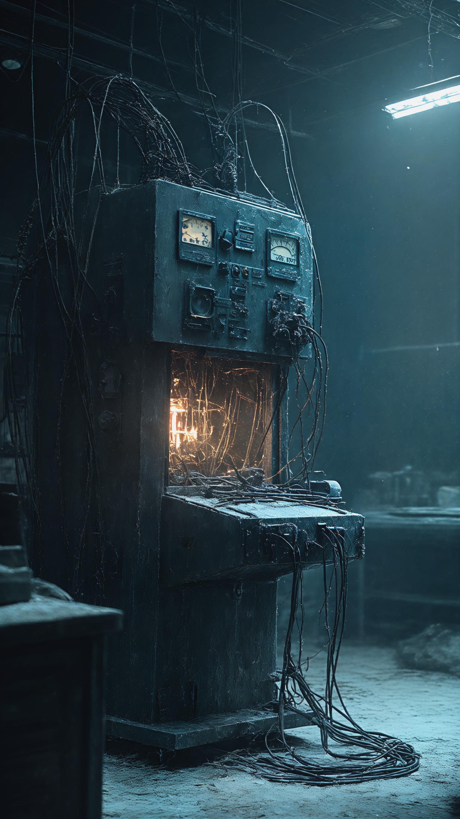 AI-Generated Abandoned Laboratory Cinematic Horror Glowing Machine ...