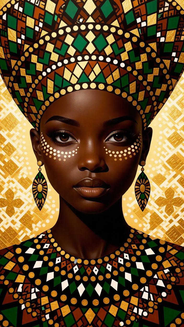 AI-Generated African Art Painting with Traditional Patterns, Brown ...