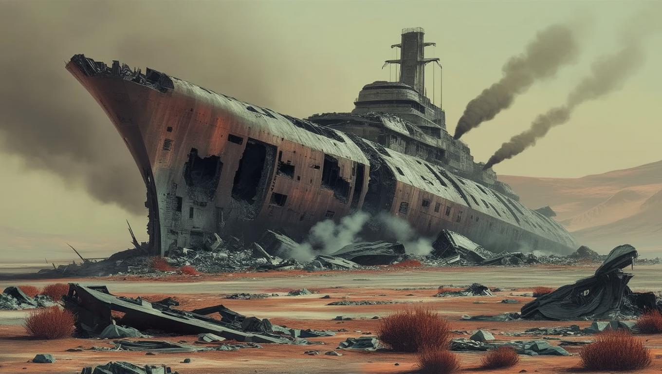 AI-Generated Alien Planet & Battleship Wreck Images/Videos in Morandi ...