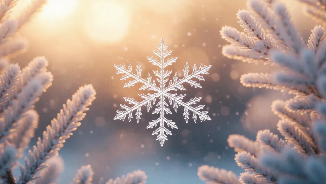 A delicate snowflake close-up, formed entirely from intricate crystal ...