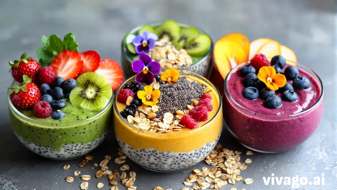 AI-Generated Colorful Smoothie Bowls with Fruits, Granola, Chia Seeds ...