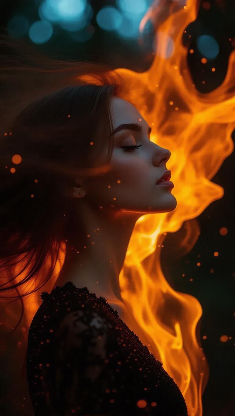 A surreal portrait of a woman with her hair transforming into vibrant ...
