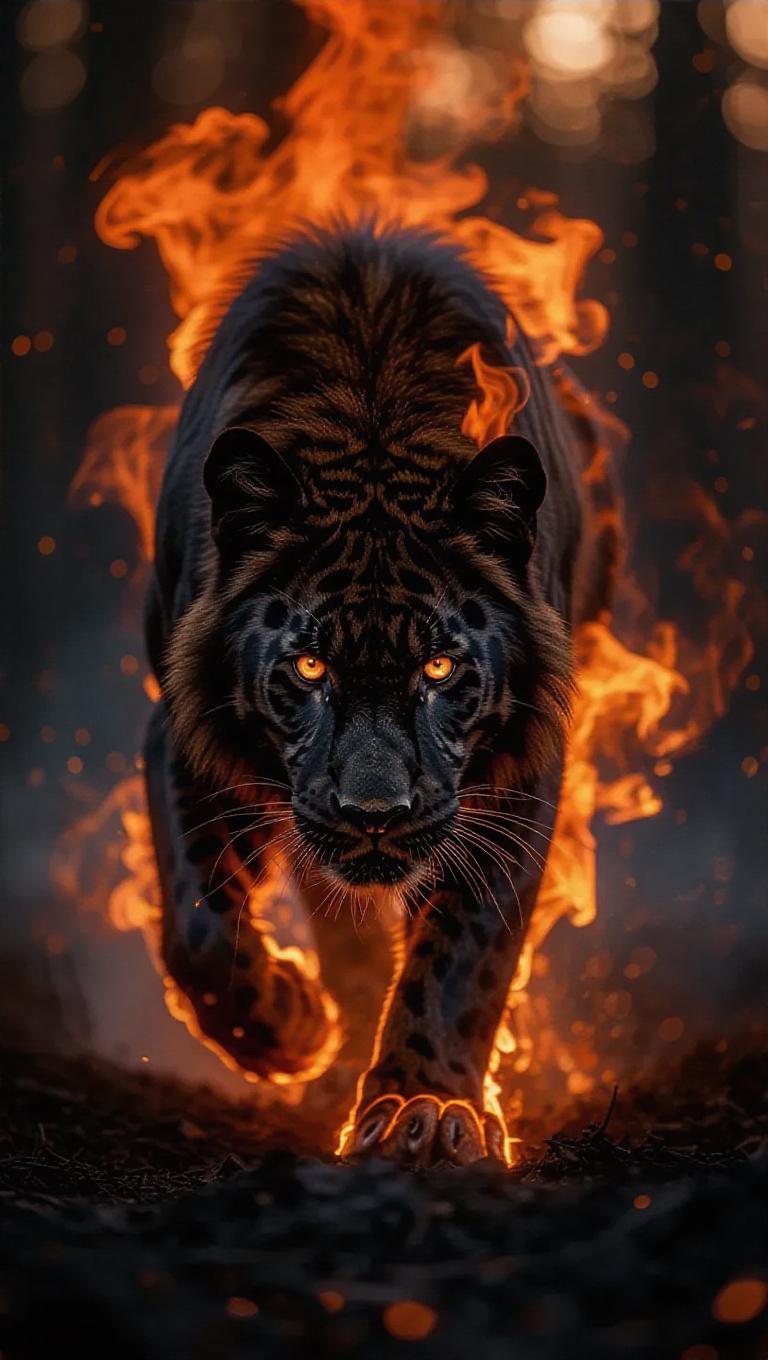 A fire beast prowls through a charred wasteland, its body covered in ...