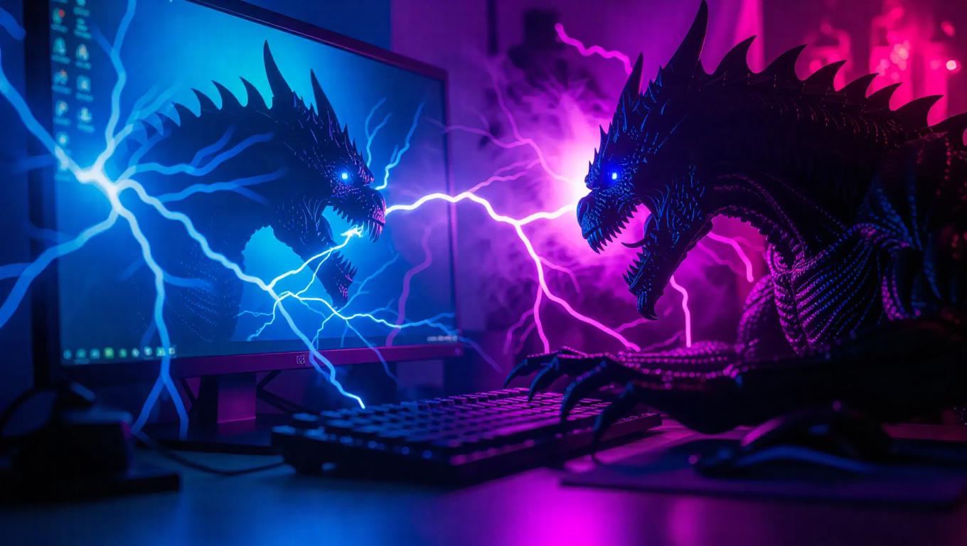 AI-Generated Evil Demon Computer Machine Lightning Images/Videos ...
