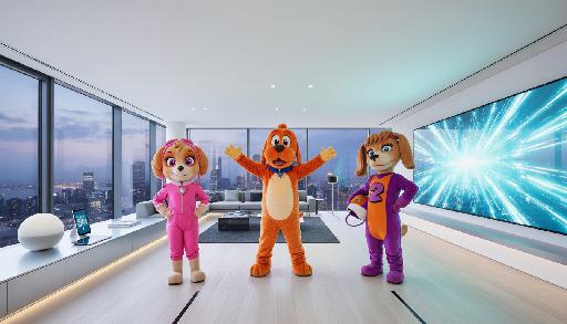 4 Dog Mascot Girls Together AI effects generated image