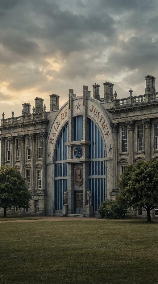 The Hall of Justice in the D.C.E.U. AI effects generated image