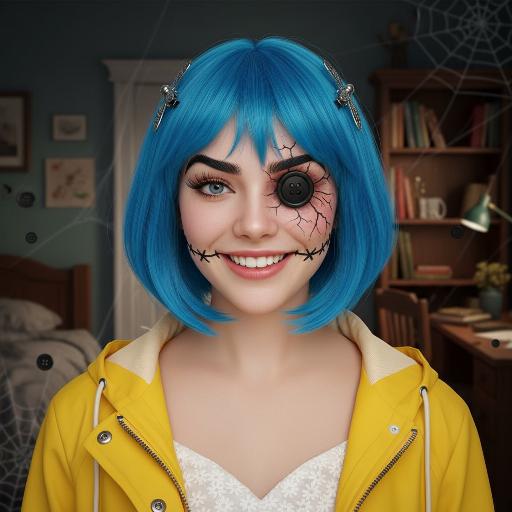Split-Face Coraline AI effects generated image