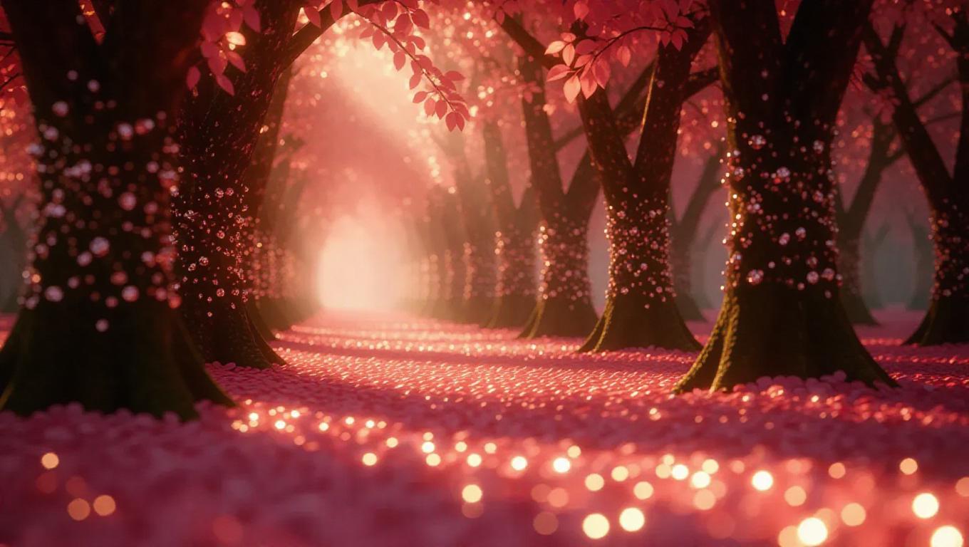 Rose Gold Color Tree A radiant rose gold world where trees have trunks made of rose gold and ...