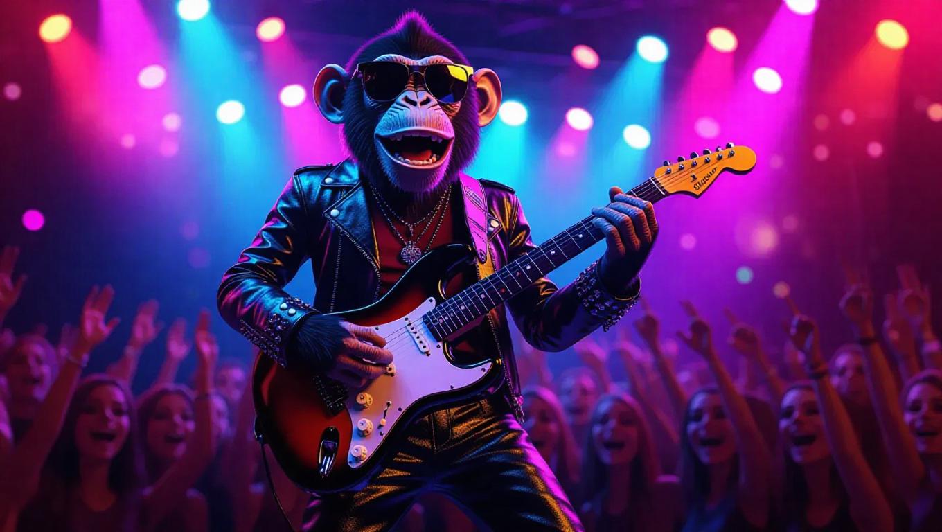 Rockstar Monkey A 3D monkey image wearing a rockstar outfit and sunglasses, standing ...