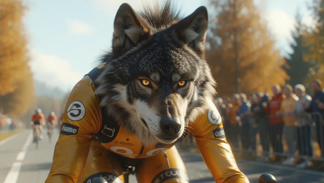 An anthropomorphic chestnut wolf with platinum eyeballs, sporting an ...