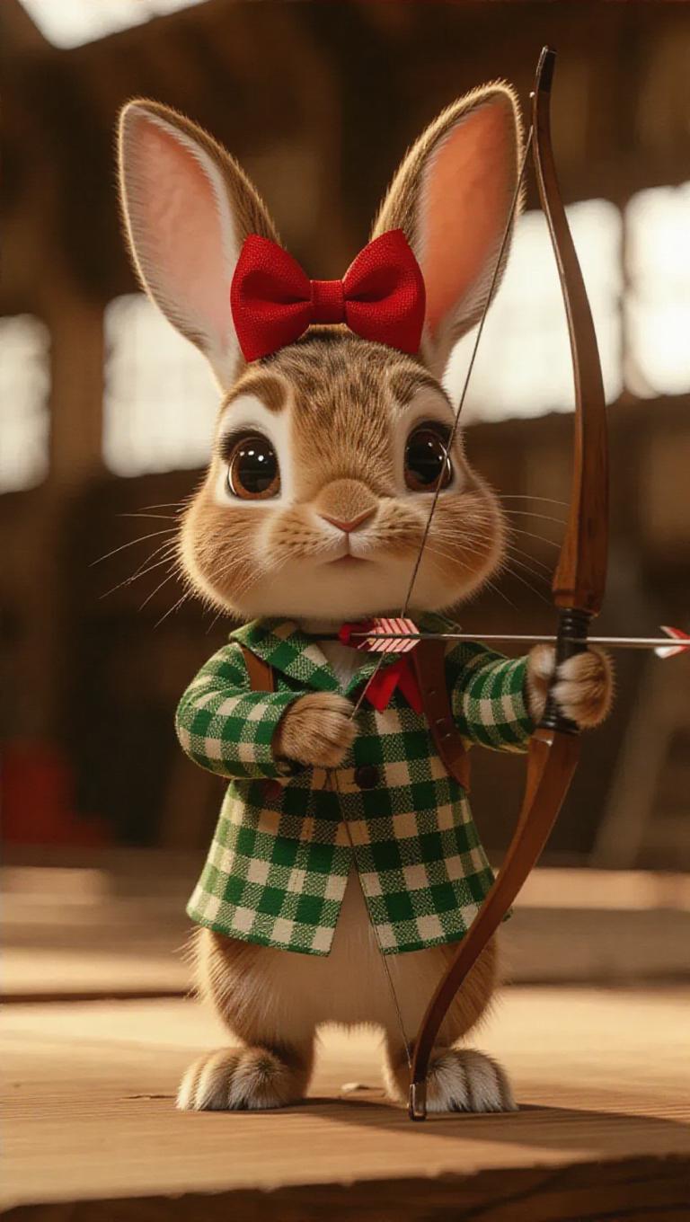 Tony Rabit A tiny rabbit stands at the shooting line, its red bow perched atop its ...