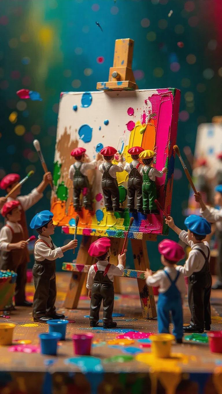 A team of tiny artists in berets and smocks is painting inside an ...