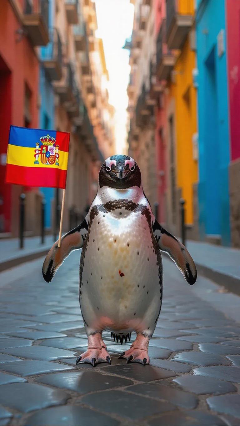 A Cheerful Penguin Waddles Through The Colorful Streets Of Barcelona a-cheerful-penguin-waddles-through-the-colorful-streets-of-barcelona