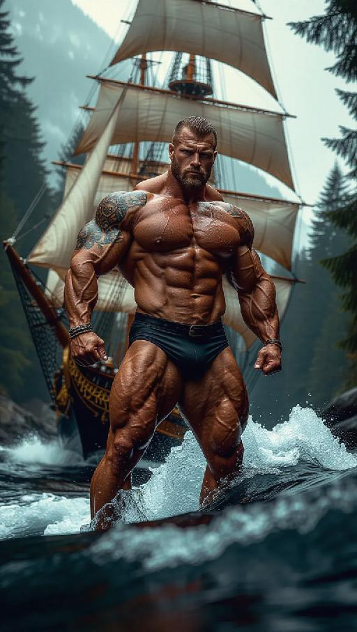 God Pollux wading ashore to his brother Castor AI effects generated image