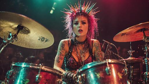 Punk Rock Drummer Girl AI effects generated image