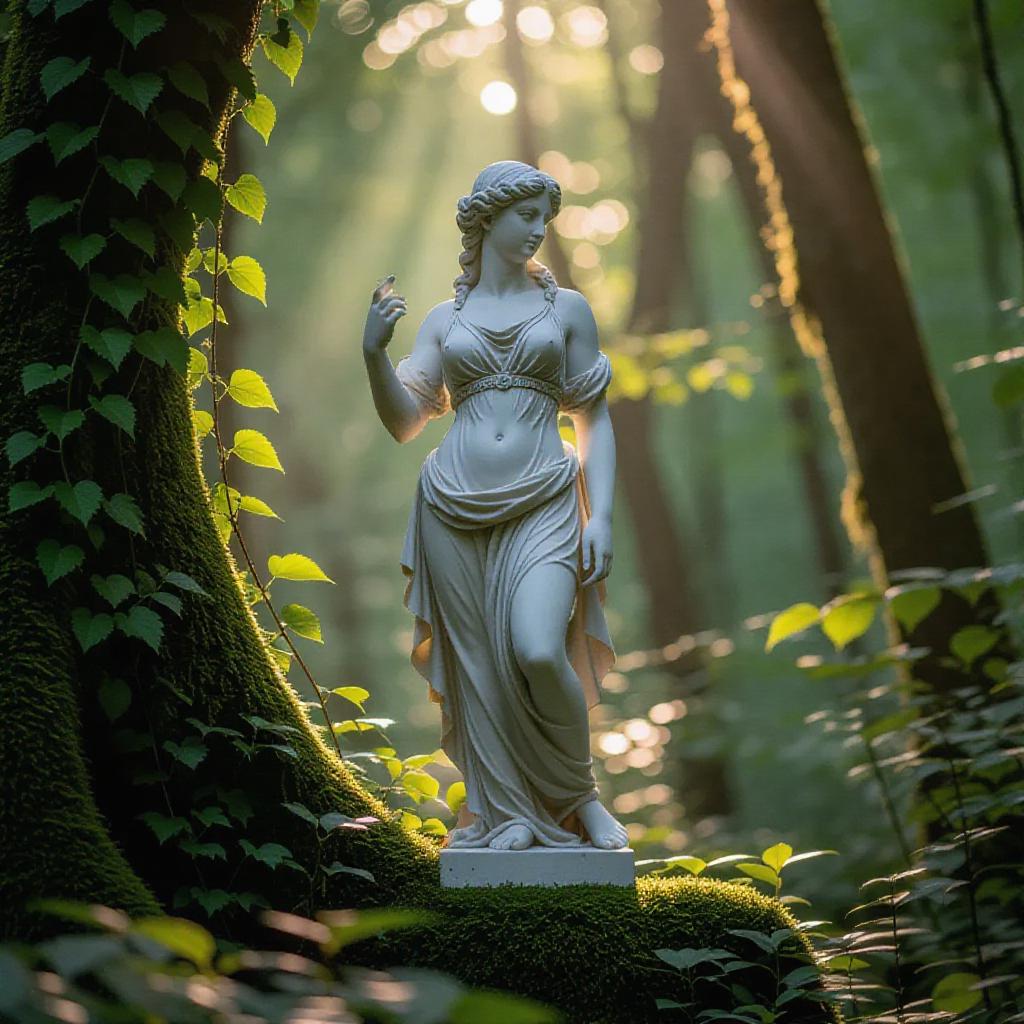 AI-Generated Greek Goddess Venus Statue in Lush Forest with Moss ...